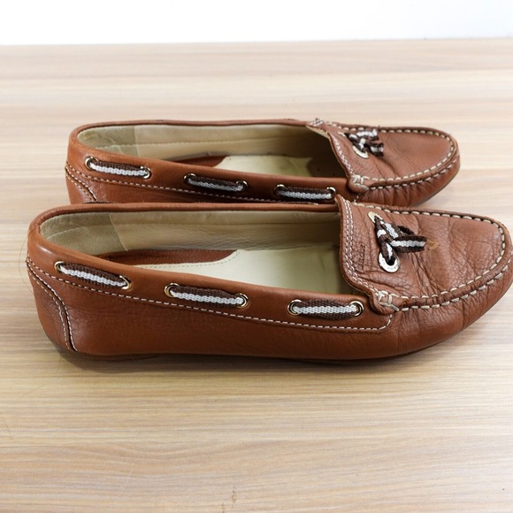 Leather Boat Loafers Womens‎ 7.5 D GEOX Respira Tan Deck Tie Moccasin Nautical - Picture 9 of 14